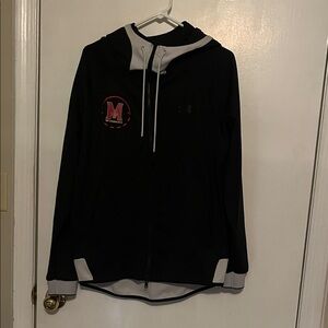 Under Armour Black Hoodie with Gray Hood and Red Logo
